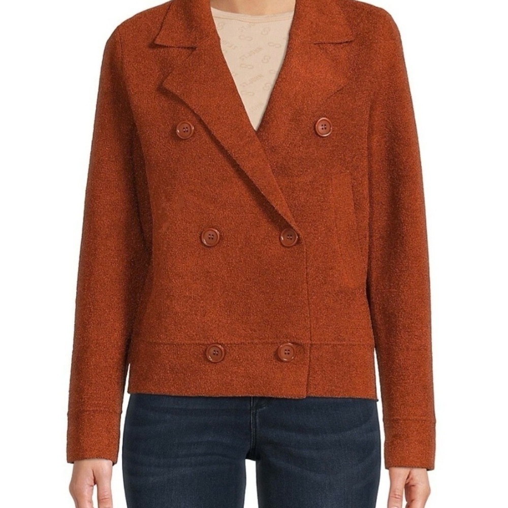 Magaschoni Orange Brown Double Breasted Oversized Jacket Coat Stretch Women’s L